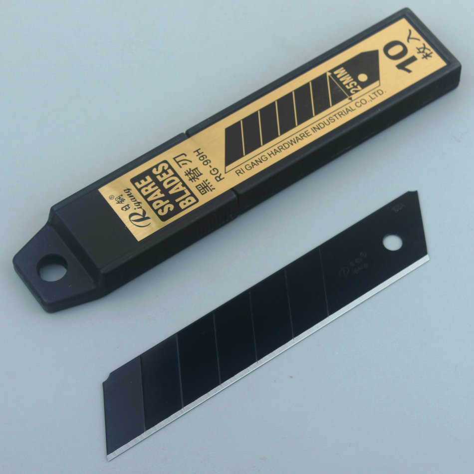 日钢特大美工刀片 25mm宽 10片全黑色0.7加厚 重型切割用锋利耐用