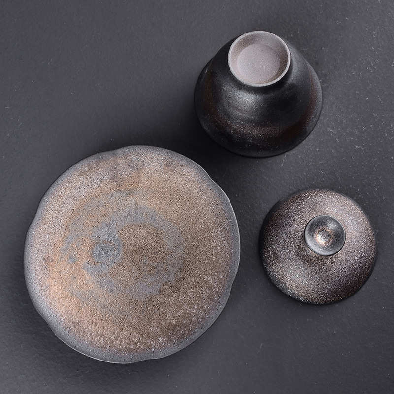 盖碗茶杯陶瓷大号茶碗粗陶鎏金釉三才碗茶具配件泡茶家用茶具