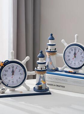 卧室床头装饰座钟客厅实木质钟表摆件地中海航海座钟创意静音时钟