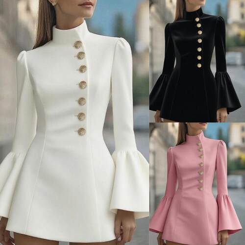 2025 stand up collar flared sleeve suit dress