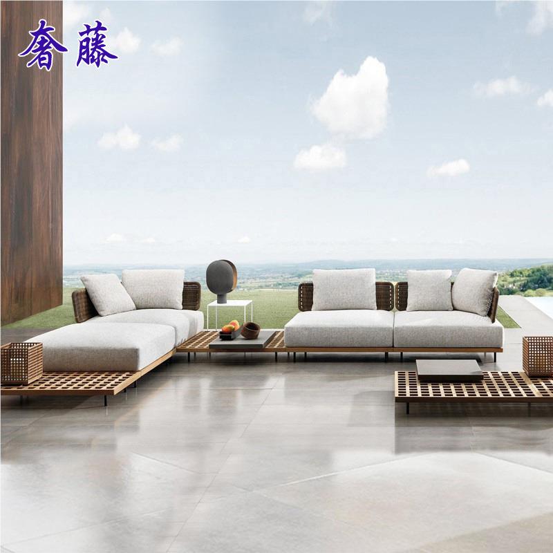 户外沙发 庭院别墅休柚防木组合藤沙发室 外花园晒闲庭院藤726椅