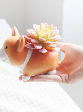 跨境柯基花盆树脂工艺品设计家居庭院摆件可爱柯基花盆装饰品设计