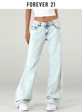 Forever 21美式复古蓝色低腰微喇牛仔裤女夏季新款辣妹显瘦直筒裤