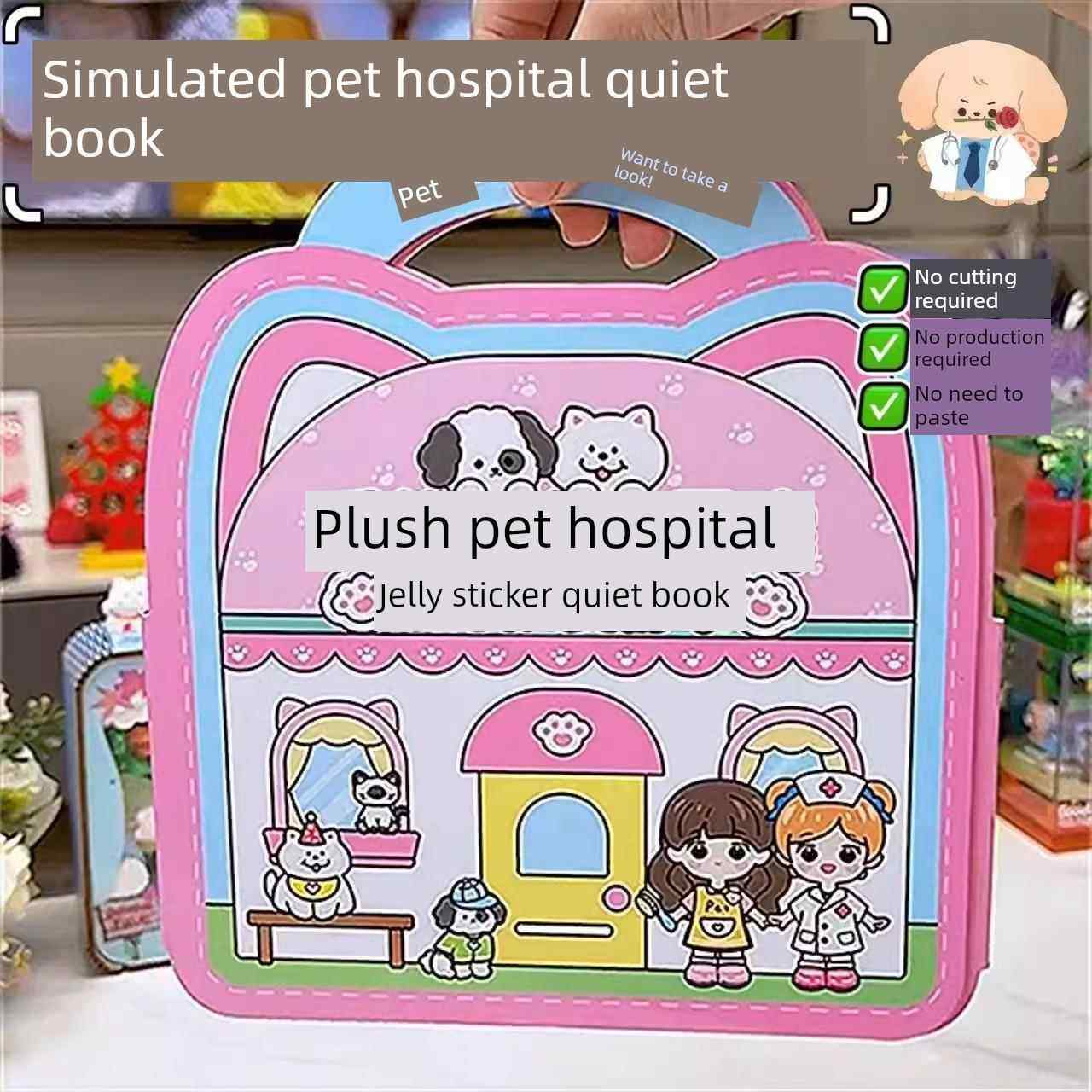 模拟宠物医院果冻贴安静书免裁剪反复贴可水洗女孩手工益智玩具,模玩/动漫/周边/娃圈三坑/桌游,潮玩盲盒,淘宝优惠券,粉丝福利购,淘宝优惠卷