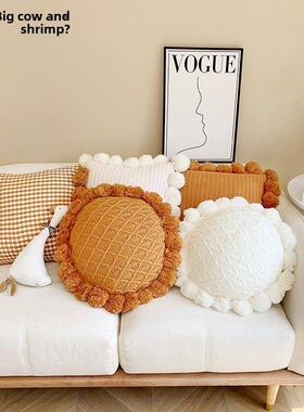 橙色枕套斯堪的纳维亚风格的高端软垫针织简单客厅沙发软垫核心床