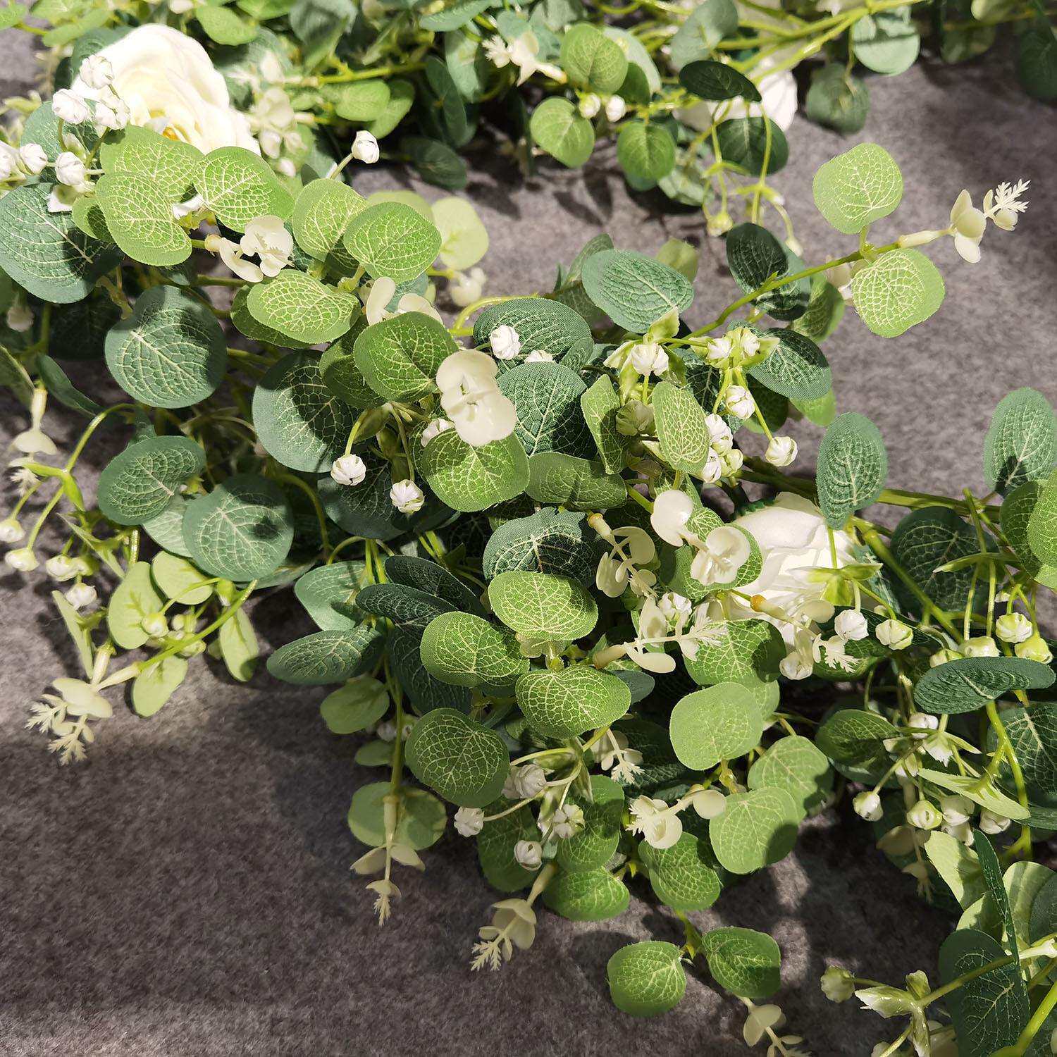 仿真茶花野果花藤玫瑰花藤 尤加利叶藤桉树叶藤蔓婚礼装饰藤条