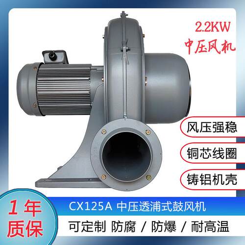 升圆CX-125a透浦式铸铝风机2.2千瓦蜗壳离心风机助燃中压鼓风机