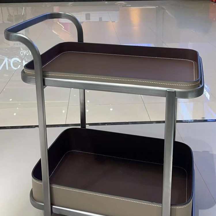 家用移动沙发边几马鞍客厅置物架床头柜带轮小推车皮轻奢角几茶几