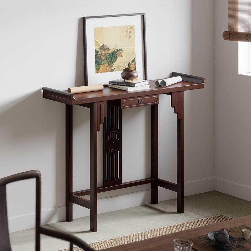 新中式靠墙玄关桌实木家用窄长条案现代简约玄关案台供奉桌端景台