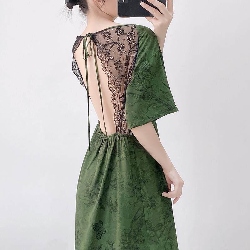 纯欲风美背睫毛蕾丝棉绸睡裙女春夏款新款高级宽松家居服绵绸睡衣