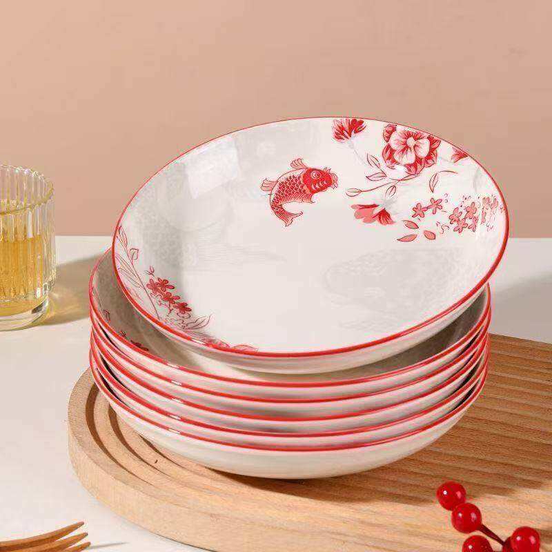 10个装年年有余套装陶瓷釉下彩餐具微波炉洗碗机可用家用菜盘
