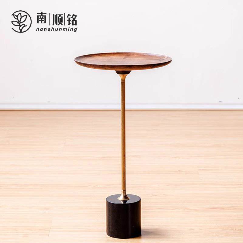北欧沙发胡桃木边几轻奢实木休闲床头角几圆形中古创意阳台小茶几