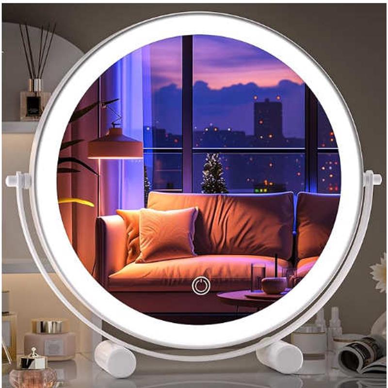 LED化妆镜台式桌面补光智能卧室梳妆台镜子可旋转宿舍网红少女心