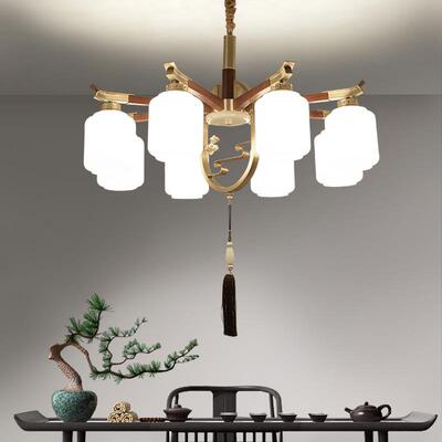 新餐中式吊灯大黑胡实厅木ABX全铜灯仿古卧室复桃式楼客厅中国风