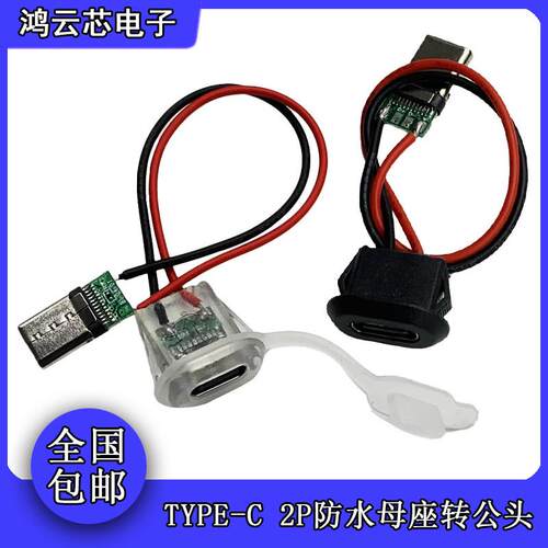 TYPE-C母座2P注胶母转公头直压式台灯 TYPEC公母延长线充电口带灯
