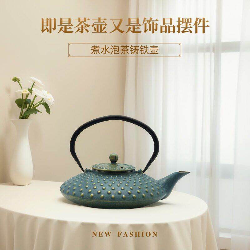 欧美风带过滤网铸铁茶壶彩色烧水泡茶壶手工养生创意摆件家用茶具