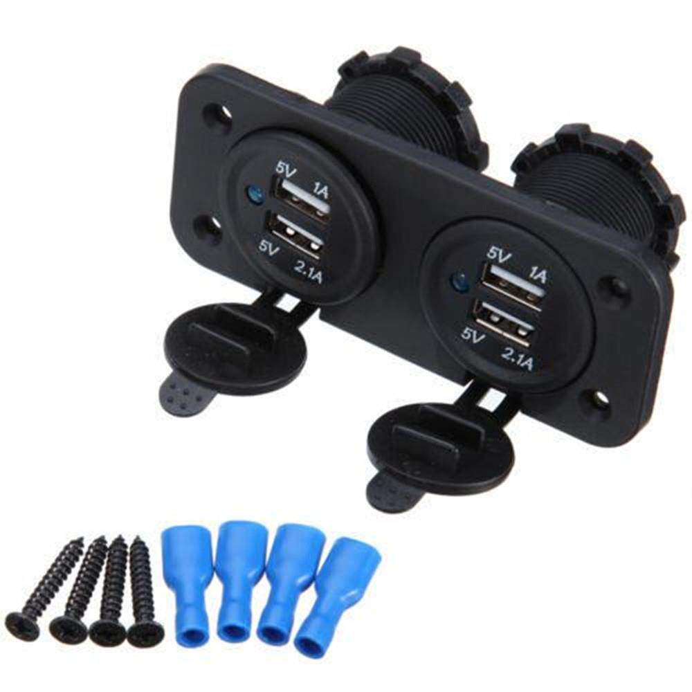 12V2.1&1A4个USB孔2个蓝色灯带线绝缘终端汽车点烟器组合