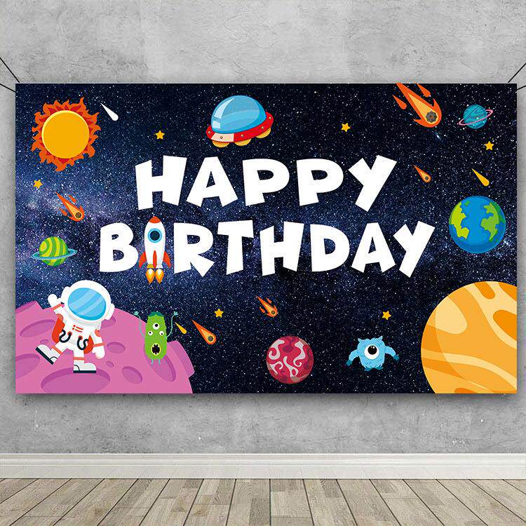 2025新款生日背景横幅亚马逊供应生日快乐旗帜太空人系列挂旗