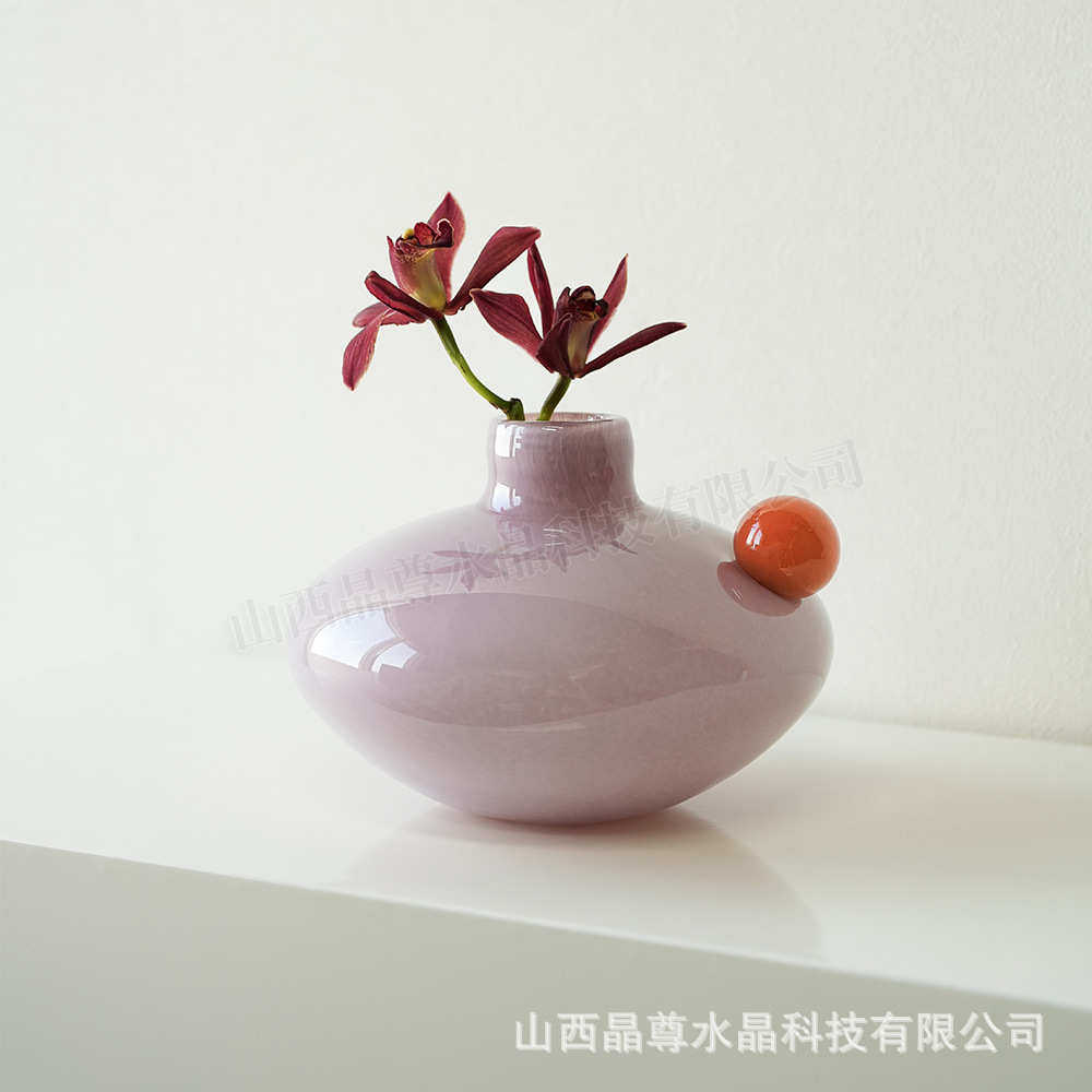 轻奢简约中古玻璃花瓶香薰室内彩色板装饰品间透明插花摆件高级感