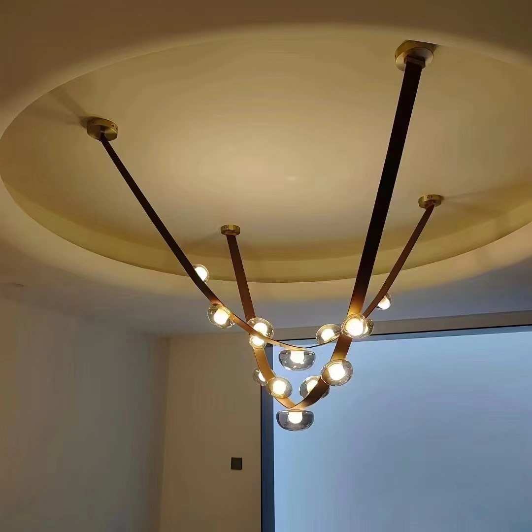 工作室皮带长条设计师网休闲吊灯客厅餐厅别墅吊灯革吧台创意红皮