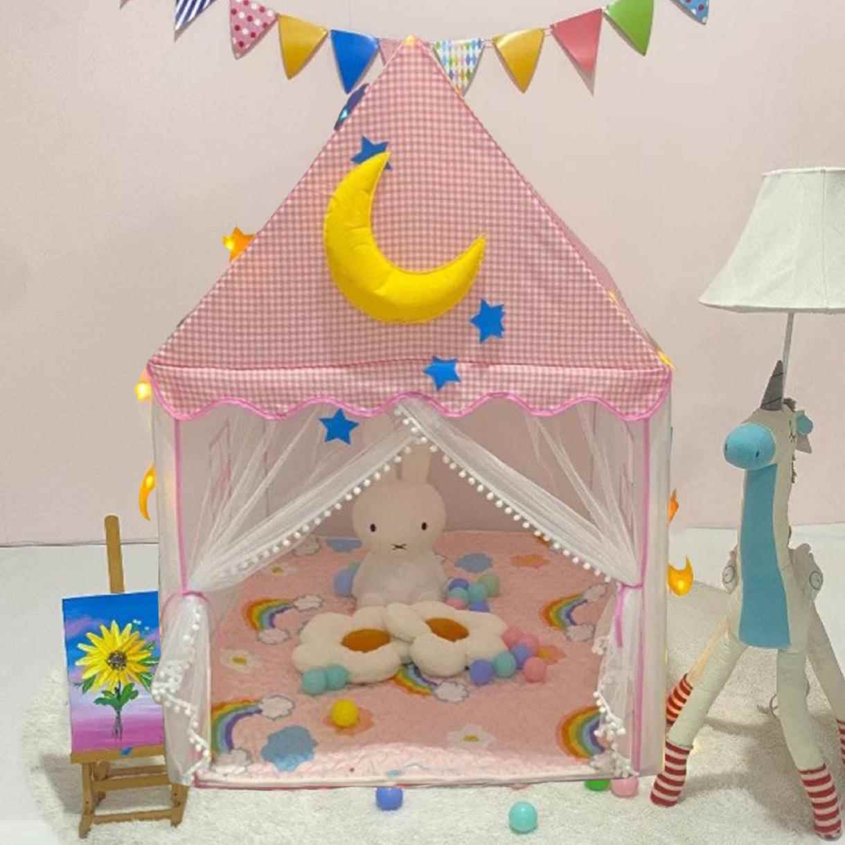 薄纱格子儿童帐篷室内游戏屋可移动城堡别墅三角顶小屋玩具小房子