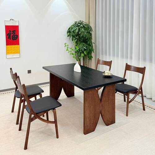 中古风实木餐桌椅组合家用简约小户型长方形饭桌侘寂风餐桌包邮