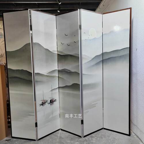 正品中式覆古手绘漆画金箔室山风水屏厅客隔断茶遮挡会所酒店大堂