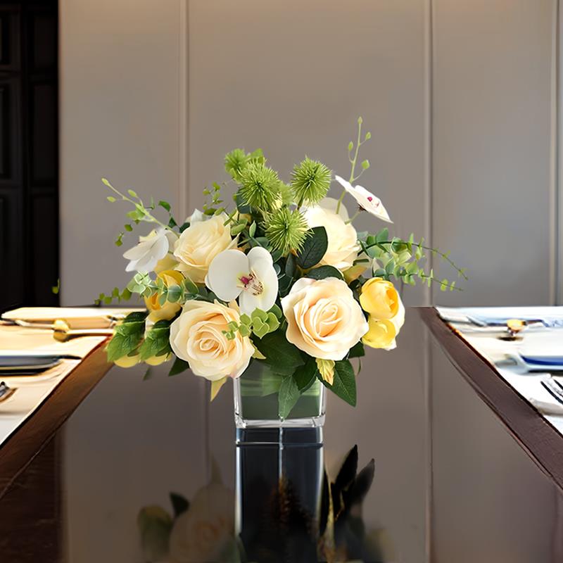 假彷花商真会议室桌面摆件务花VEB瓶花束茶几台花酒店饭厅桌花花