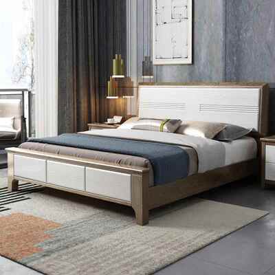 白1蜡木实木床现代简约.8米人主卧大床15新中式双高箱.储物轻C116