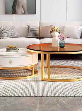 岩板茶几客红1L100431厅家圆简约形小用桌子大理石轻奢现代网小户