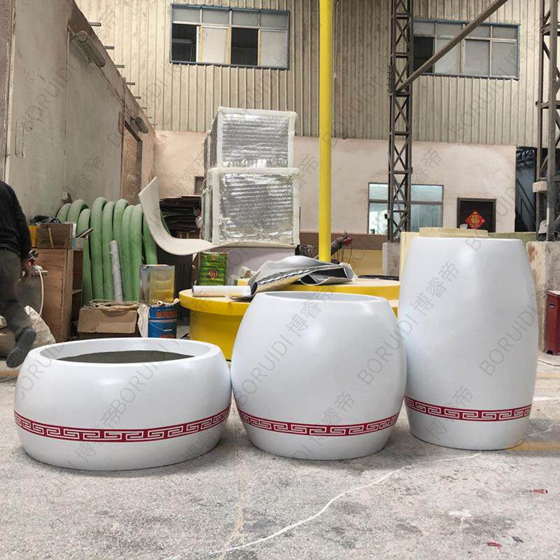 玻璃钢中式花盆户外椭圆形组合带花纹复古花器商场景区大型花坛