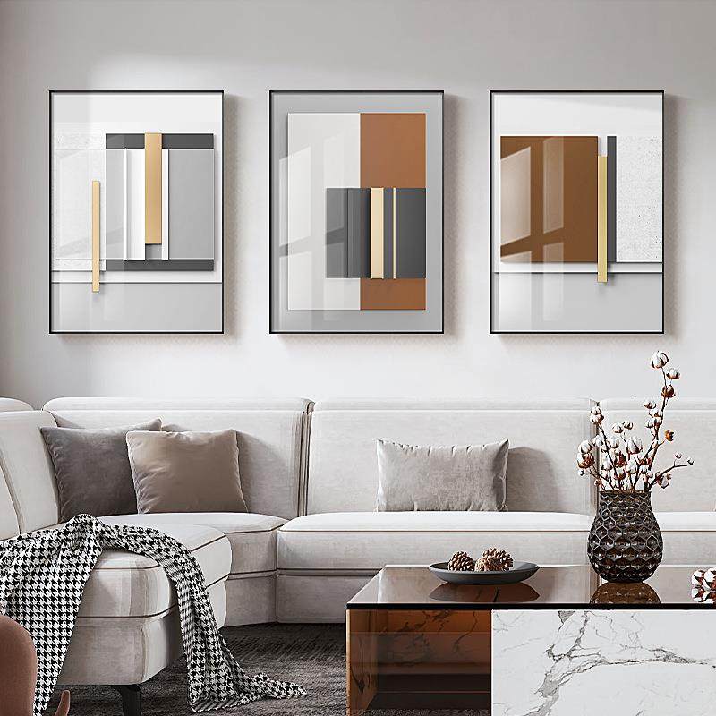几答 现代客简约厅装饰画褐色抽象几何墙面QX202204餐厅轻何奢案