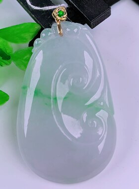 缅甸天然真品翡翠18k金扣头冰种紫罗兰飘绿闪拍如意玉吊坠16.60g