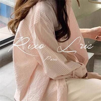 RIXO LRIS法式粉色条纹衬衫女春秋季薄款宽松小个子防晒开衫外套
