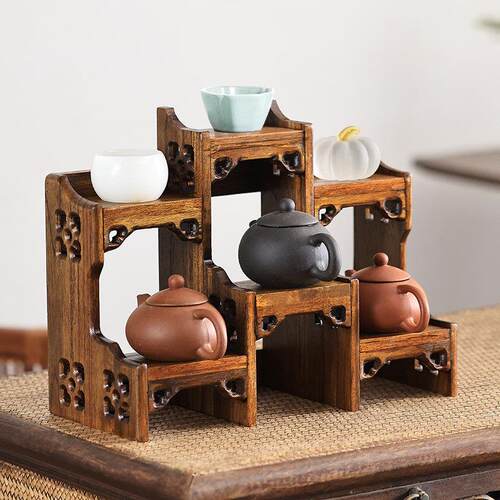 中式桌面小型博古架实木茶杯茶壶展示架紫砂壶摆放架子茶具置物架