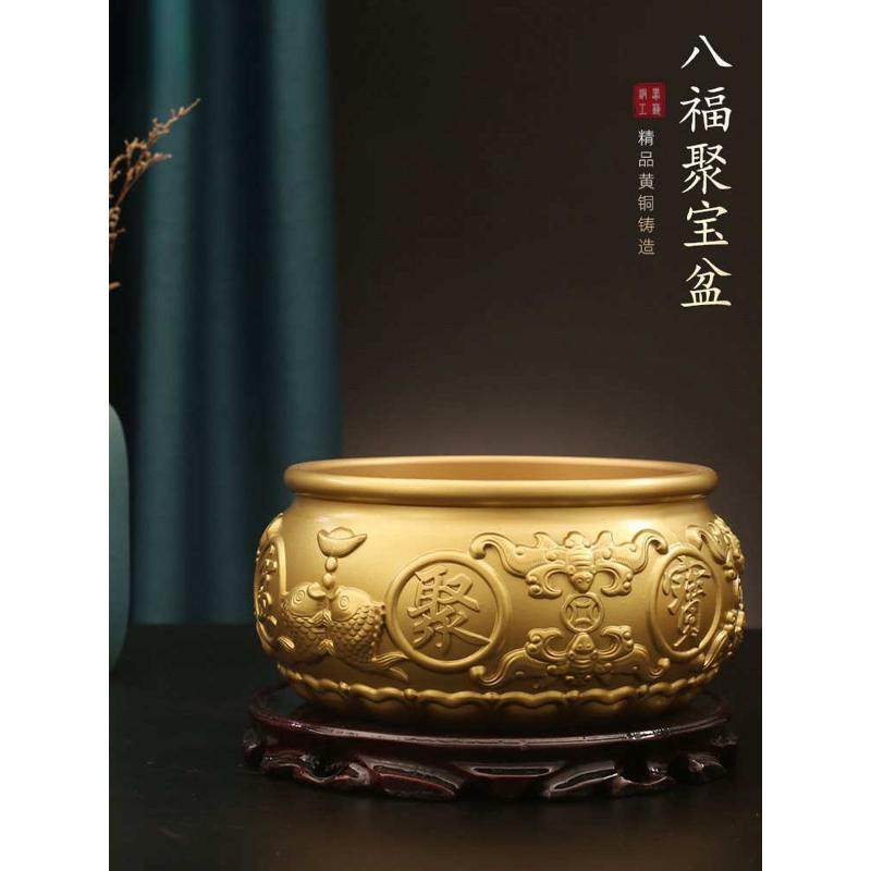 I9AT纯黄铜八福聚宝盆批发开店送礼财运米缸桌面摆件家居饰品客厅,特色手工艺,其他特色工艺品,淘宝优惠券,粉丝福利购,淘宝优惠卷