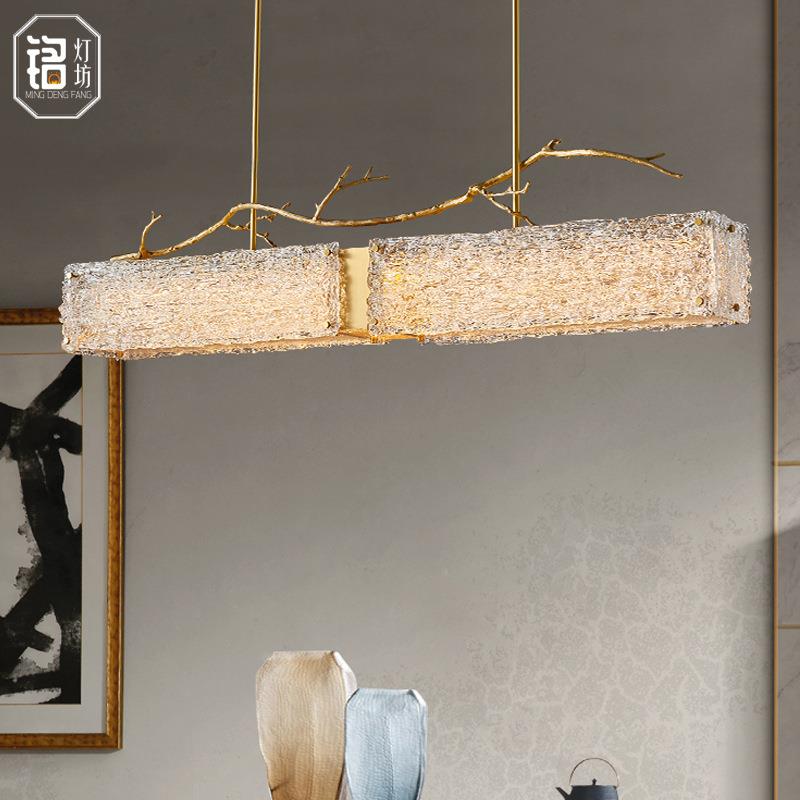 新中式餐厅吊灯 现代中国风茶室轻奢个性创意全铜新款长条灯具