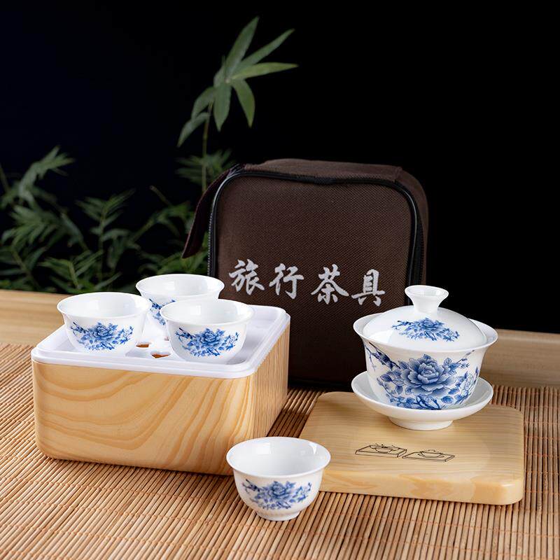 高档陶功瓷盖碗茶杯套潮汕夫便携装旅行茶具套单人简易家用户整外