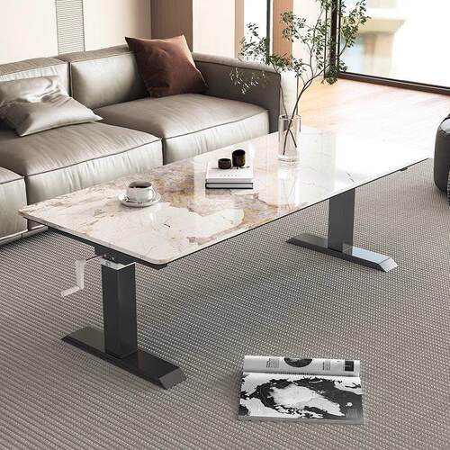 岩板茶几餐桌两用多功能手摇升降家用客厅茶桌小户型学习办公桌子