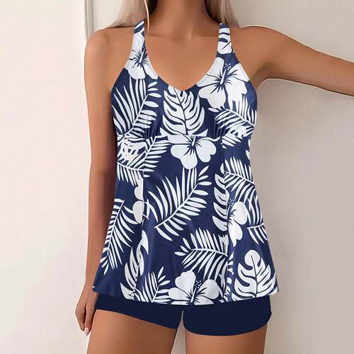 Large size flat corner swimsuit, floral print, beach