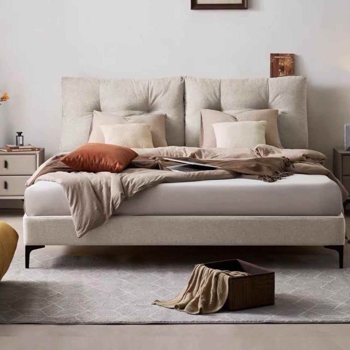 轻奢实木床麻布艺床代简x约现主卧大床现货1.82米1棉.AKJ5米床