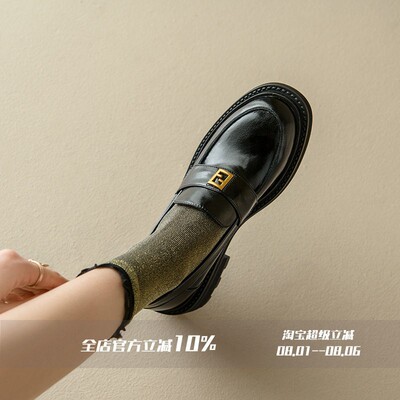 FairyWink 私物单品～！金属扣厚底乐福鞋女英伦风小皮鞋粗跟单鞋