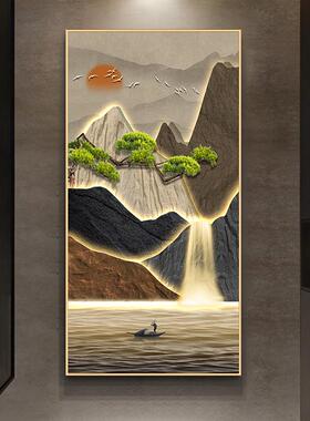 网红新入中式寓水玄关装饰画户门廊过道挂画流生财竖版客走厅壁画