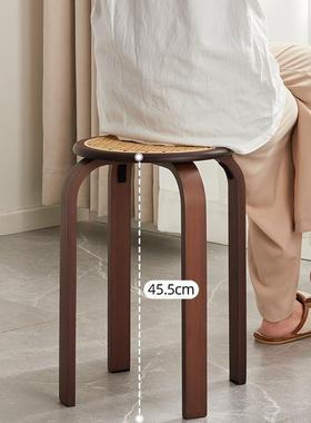 实藤编木圆凳用可叠简45716约木凳餐厅饭店放木凳餐凳家矮凳