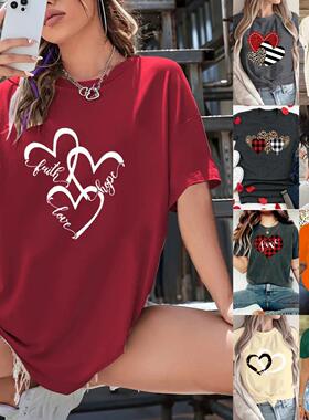 Women's Heart, Leopard & Letter Print Round Neck Fitted Tee