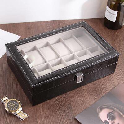 12 Watch Jewelry Display Storage Holder Case Grids Box Gift