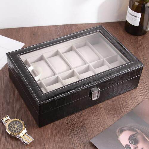 12 Watch Jewelry Display Storage Holder Case Grids Box Gift