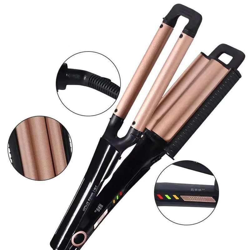 负离子3D旋转蛋卷夹板三管卷发棒水波纹小卷发棒大波浪烫发器
