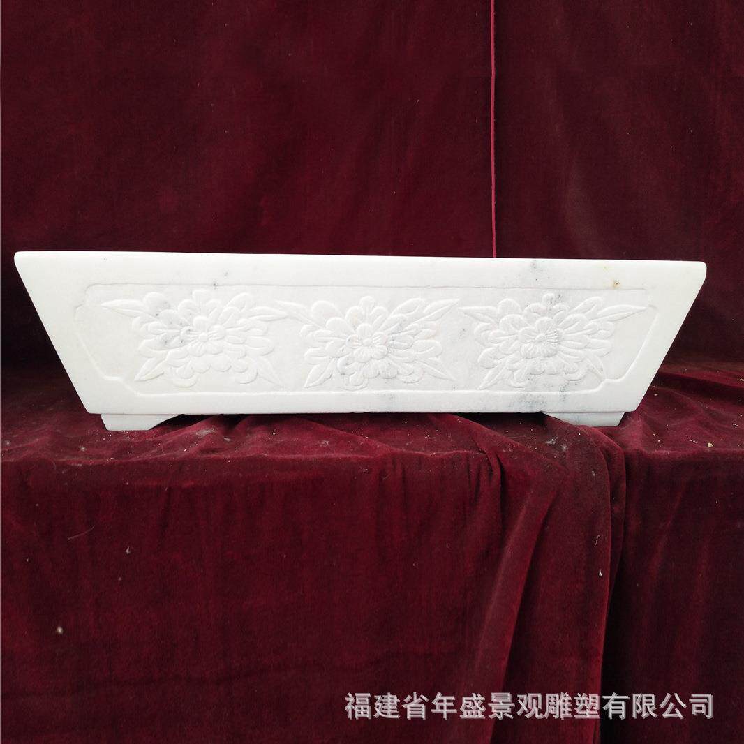 仿古汉白玉假山石盆 室内盆景小花盆 石雕工艺品