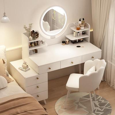 梳妆台卧室简约现代2025新款书桌角落小型收纳斗柜一体镜子化妆桌